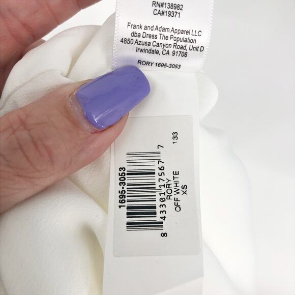 DRESS THE POPULATION Rory Midi Sheath Dress XS Off White Fringe Hem NWT - Picture 15 of 15